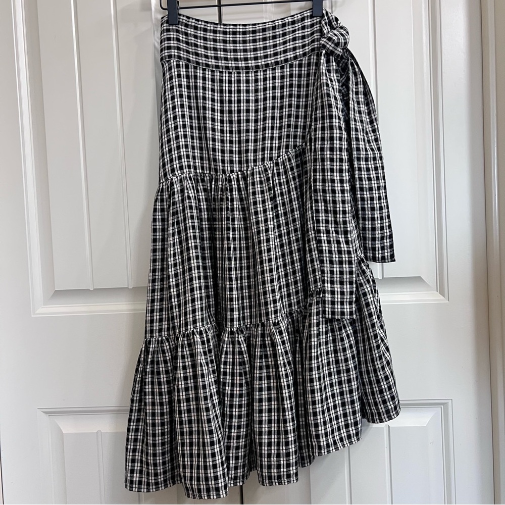 Lou & Grey Womens Plaid Midi Skirt in Black/White Plaid, Size XS